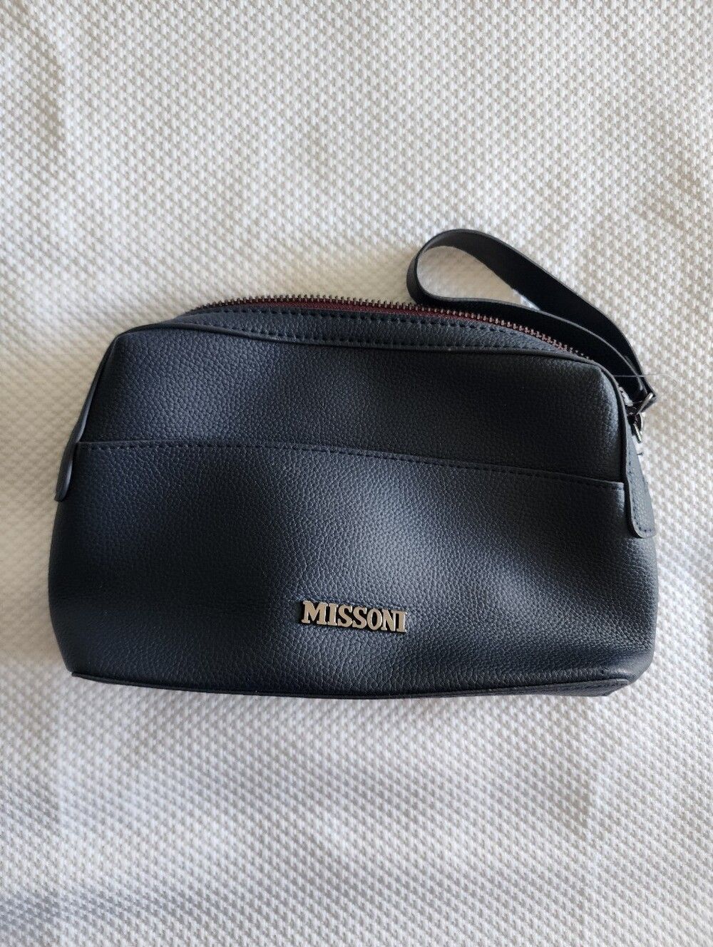 Missoni Black Pebbled Leather Wristlet Pouch Cosmetic Bag